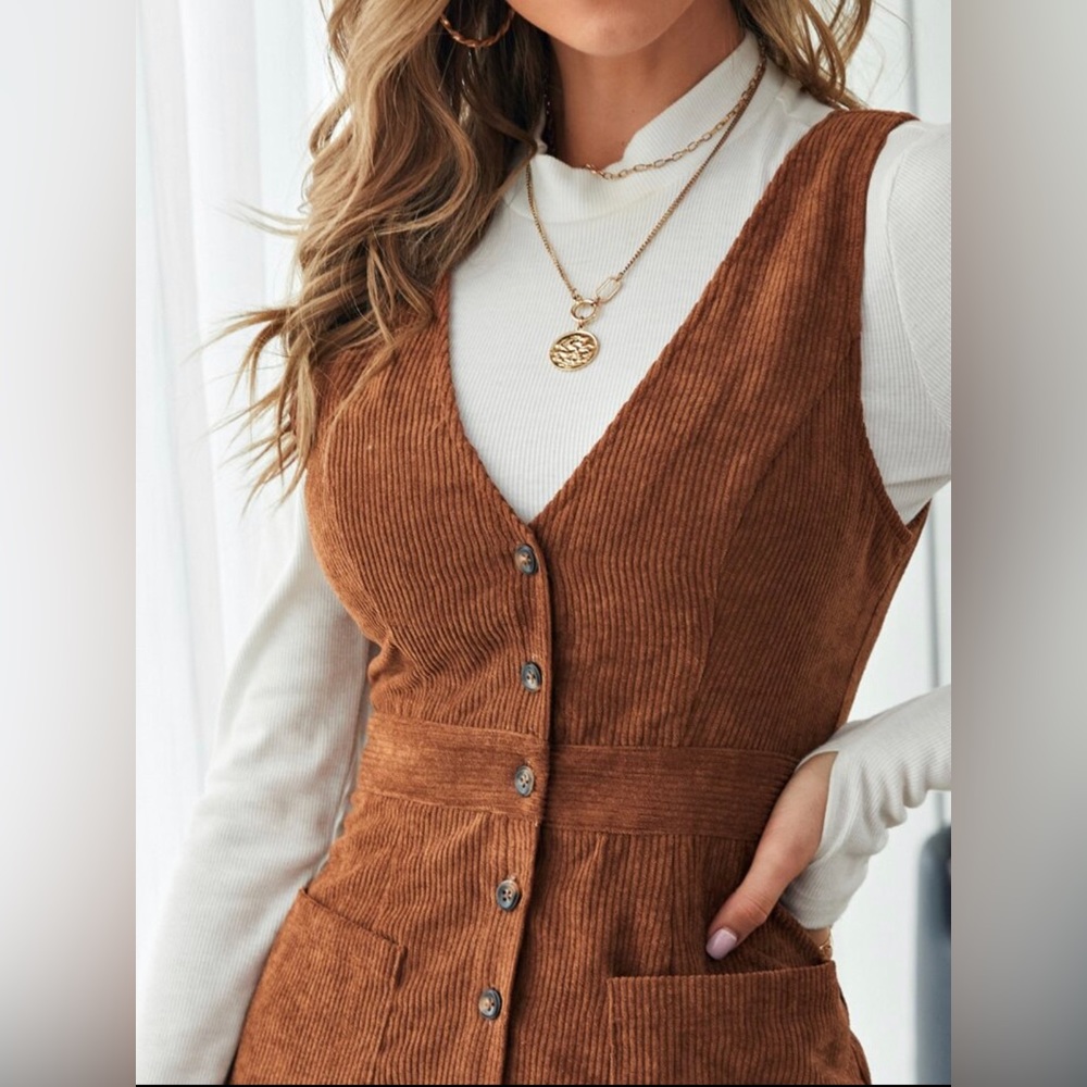 Priv Single Breasted Patch Pocket Cord Overall Dr… - image 3